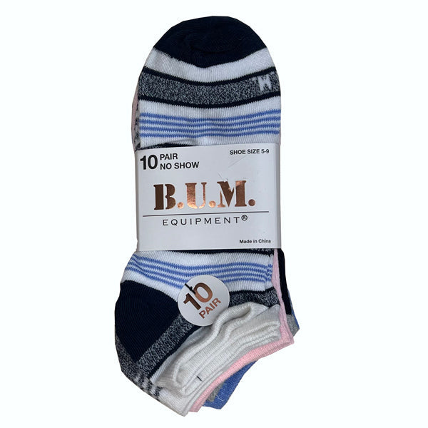 B.U.M. EQUIPMENT® LADIES10 PAIR NO SHOW SOCKS SIZE 9-11