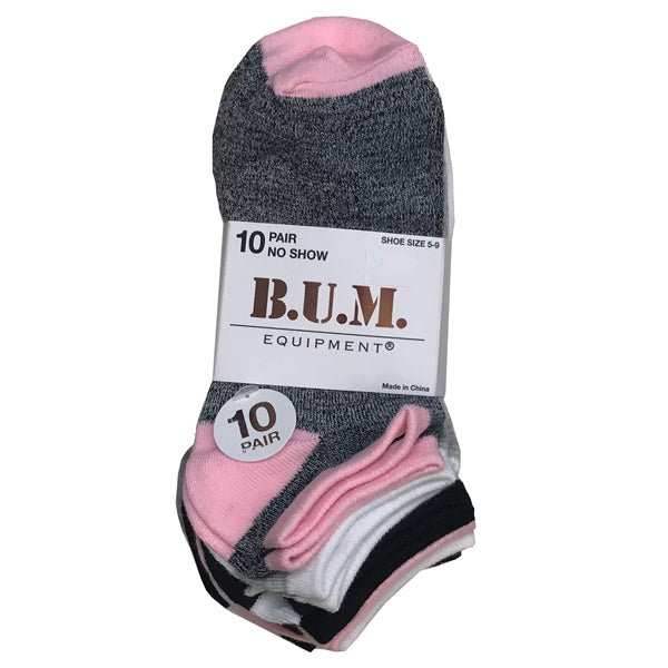 B.U.M. EQUIPMENT® LADIES10 PAIR NO SHOW SOCKS SIZE 9-11