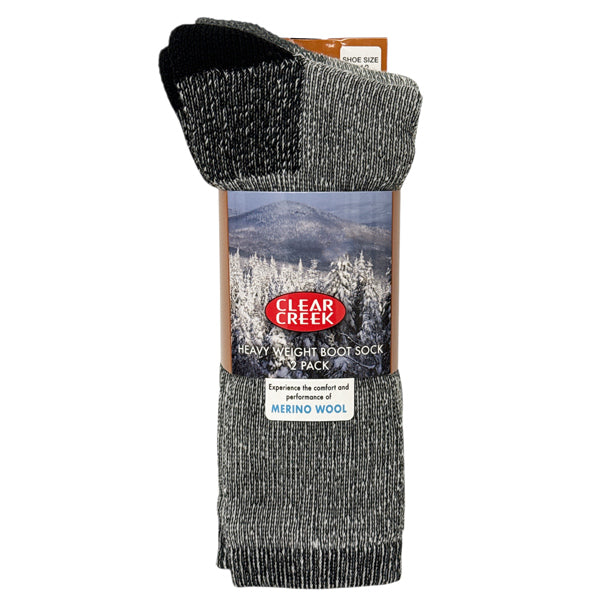 CLEAR CREEK® MENS 2PACK MERINO WOOL HEAVY WEIGHT BOOT SOCKS
