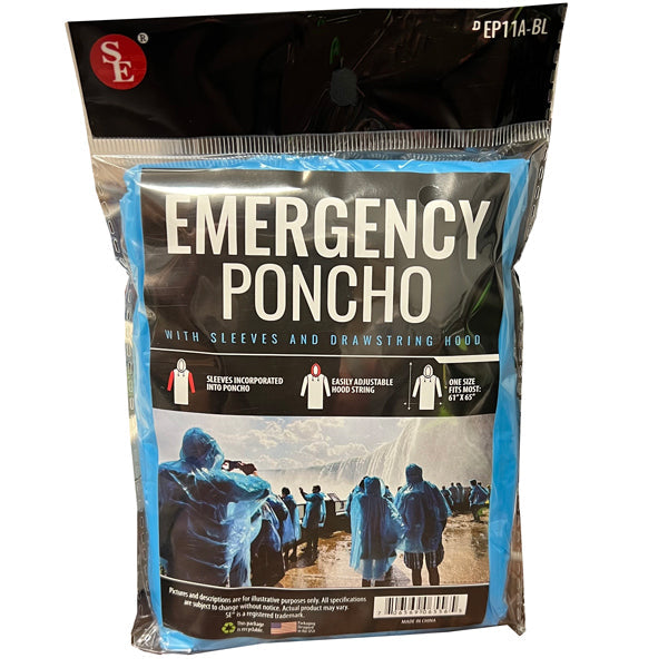 EMERGENCY PONCHO WITH SLEEVES & DRAWSTRING HOOD