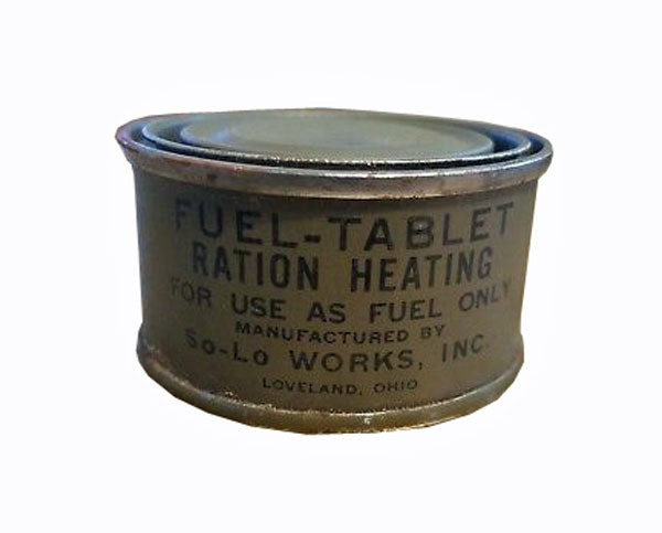 SURPLUS WWII US ARMY WOOD ALCOHOL FUEL TABLET- RATION HEATING CAN