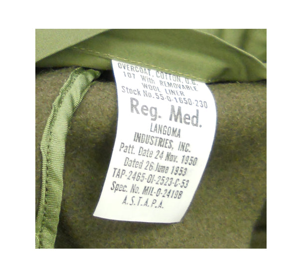US ARMY KOREAN WAR COTTON OVERCOAT, OG-107