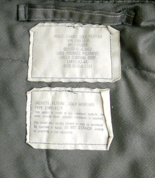US ARMY SURPLUS COLD WEATHER FLYER JACKET TYPE CWU-45/P