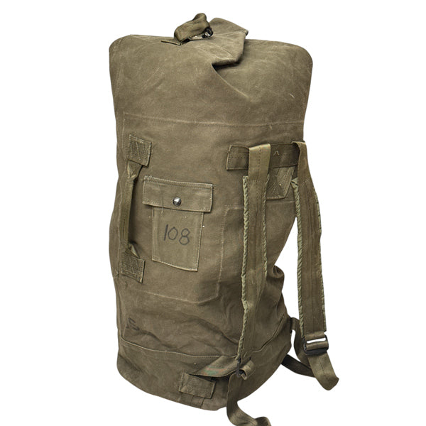 US GI SURPLUS USED OD CANVAS DUFFEL BAG WITH DUBLE STRAPS