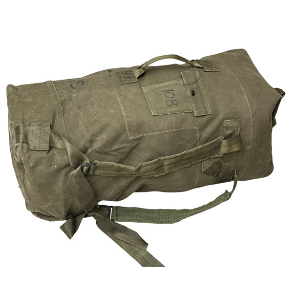 US GI SURPLUS USED OD CANVAS DUFFEL BAG WITH DUBLE STRAPS