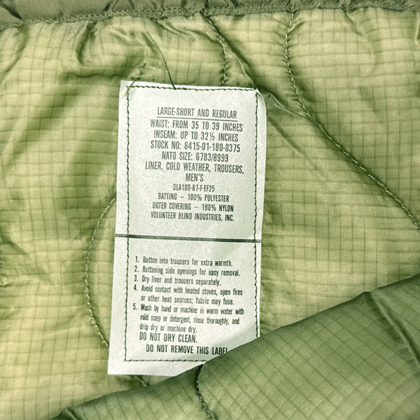 US SURPLUS COLD WEATHER PANTS LINER WITH BUTTONS