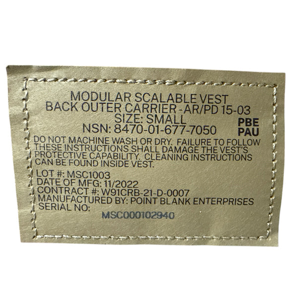 US SURPLUS NEW MODULAR SCALABLE VEST WITHOUT PLATES