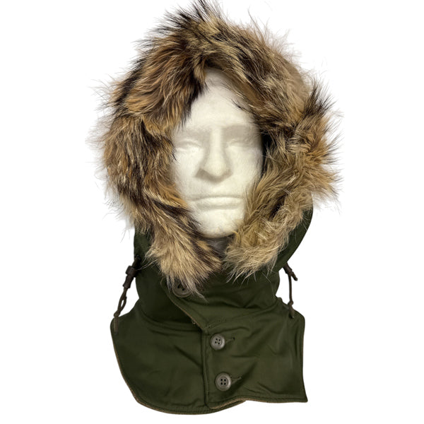 US SURPLUS COLD WEATHER RACOON FUR WOOL LINED HOOD