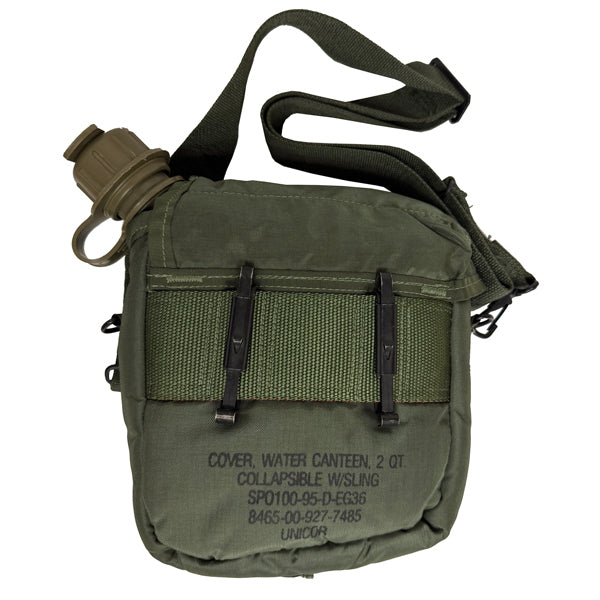 US SURPLUS 2QT OD COLLAPSIBLE CANTEEN WITH COVER & SLING