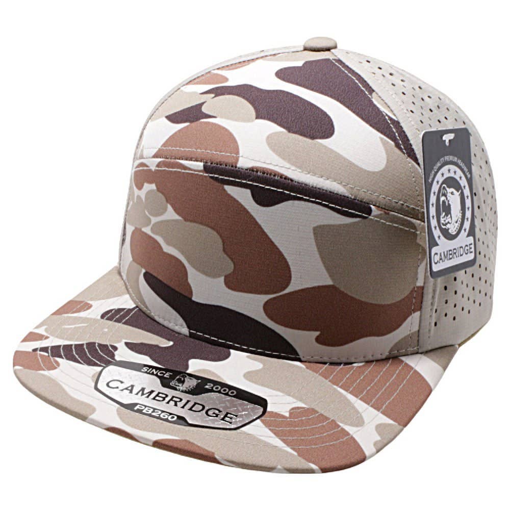 CAMBRIDGE CAMO CAMPER PERFORATED SNAPBACK HATS