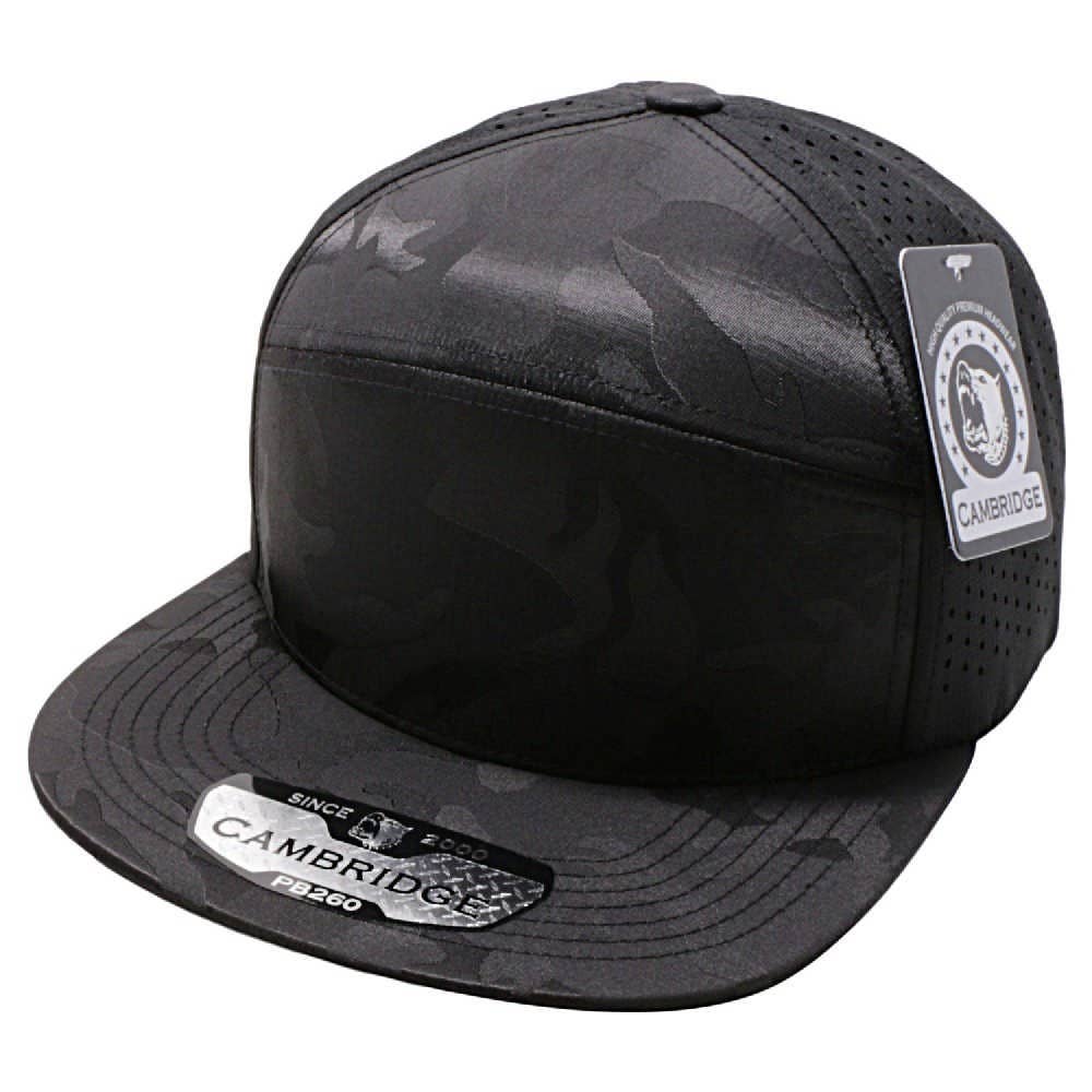 CAMBRIDGE CAMO CAMPER PERFORATED SNAPBACK HATS