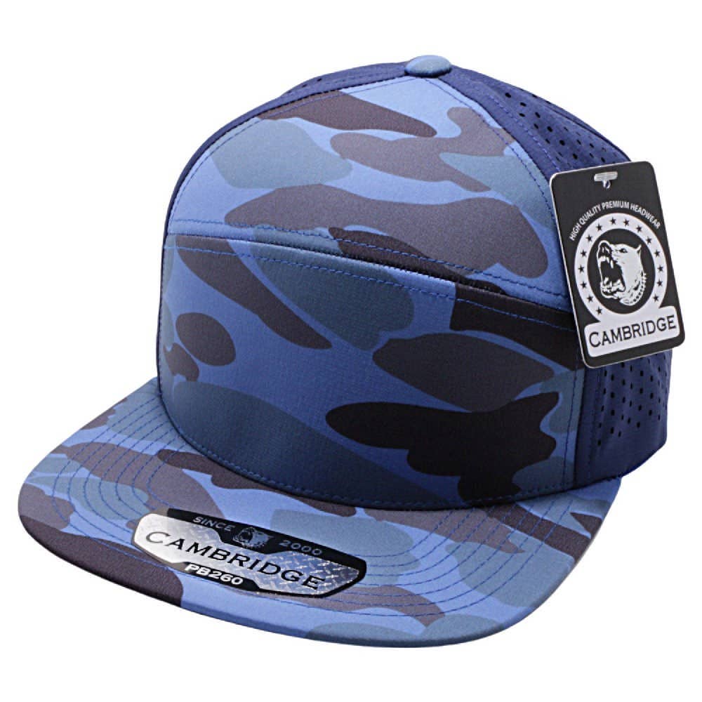 CAMBRIDGE CAMO CAMPER PERFORATED SNAPBACK HATS
