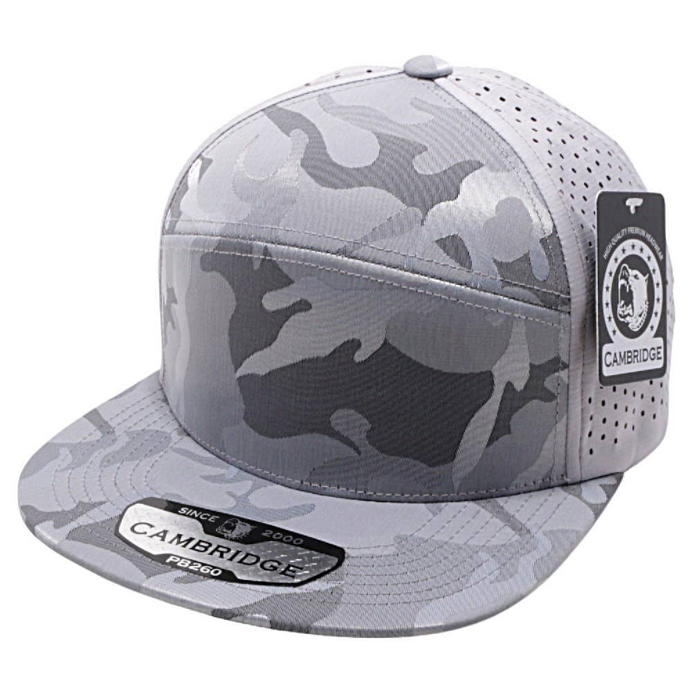 CAMBRIDGE CAMO CAMPER PERFORATED SNAPBACK HATS