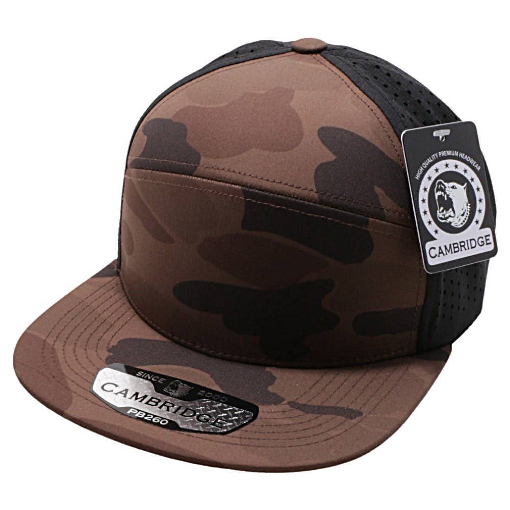 CAMBRIDGE CAMO CAMPER PERFORATED SNAPBACK HATS