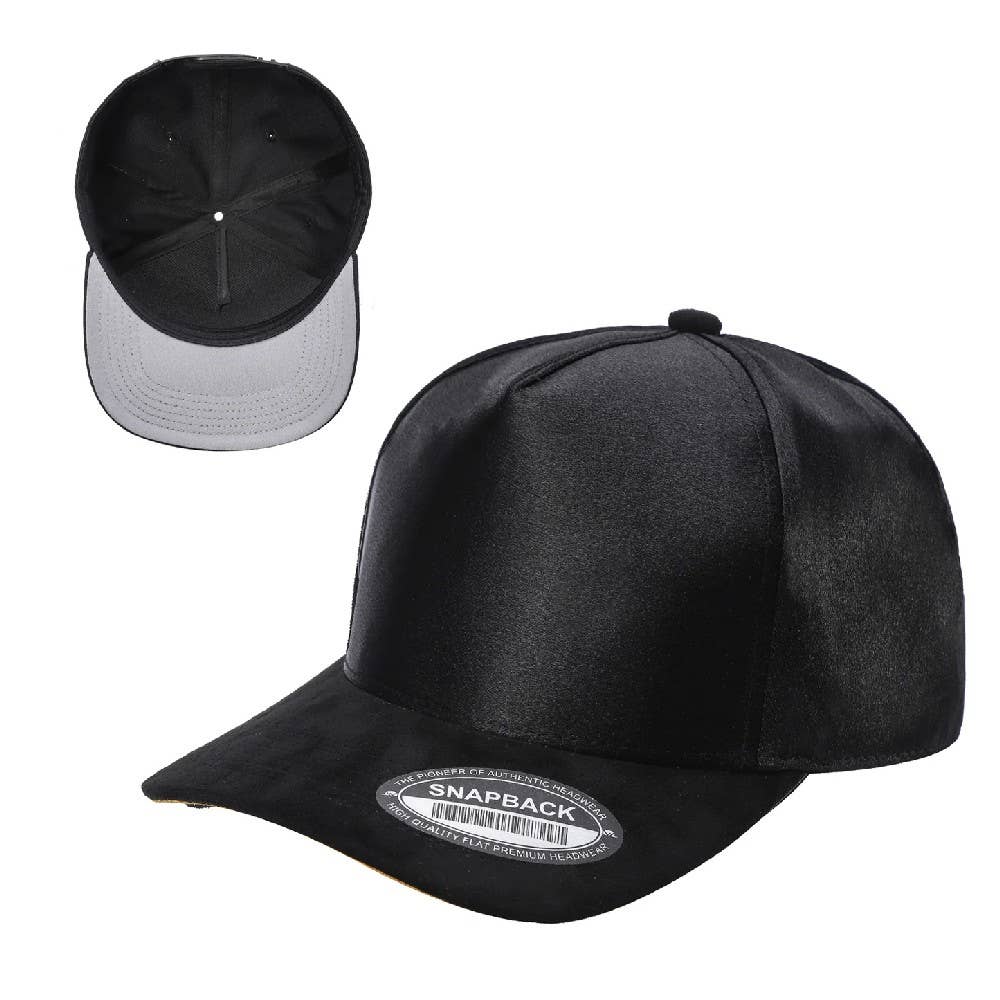 Satin Snapback Cap with Suede Bill