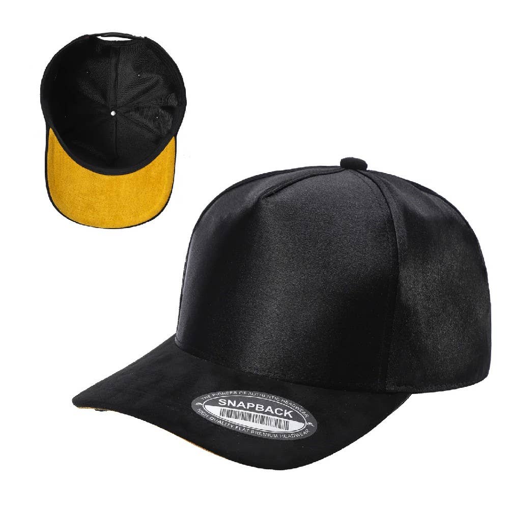 Satin Snapback Cap with Suede Bill
