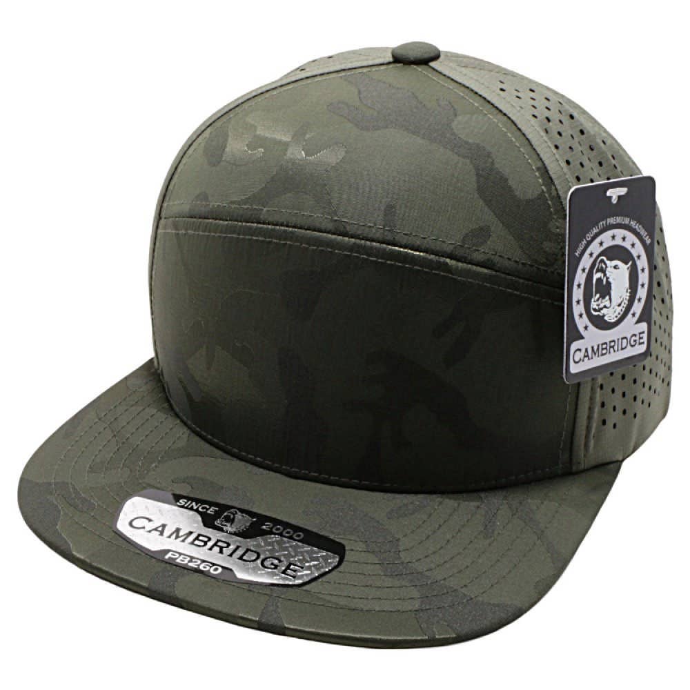 CAMBRIDGE CAMO CAMPER PERFORATED SNAPBACK HATS