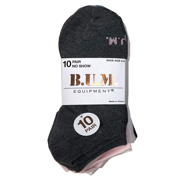 B.U.M. EQUIPMENT® LADIES10 PAIR NO SHOW SOCKS SIZE 9-11