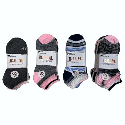 B.U.M. EQUIPMENT® LADIES10 PAIR NO SHOW SOCKS SIZE 9-11