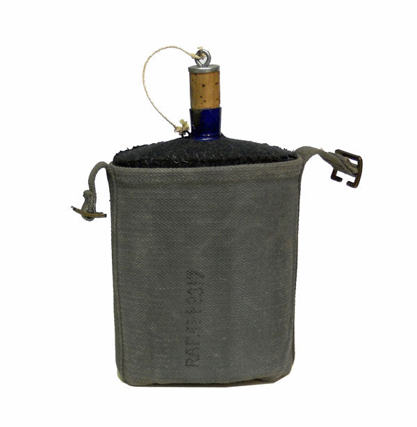 BRITISH SURPLUS WWII STYLE CANTEEN WITH WOOL COVER & COTTON CANVAS CARRIER