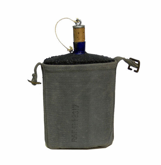 BRITISH SURPLUS WWII STYLE CANTEEN WITH WOOL COVER & COTTON CANVAS CARRIER