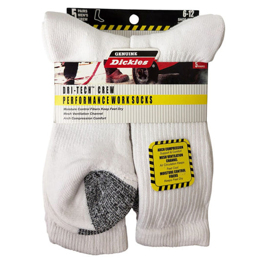 DICKIES® 5 PAIRS MENS DRI-TECH™ CREW PERFORMANCE WORK SOCKS