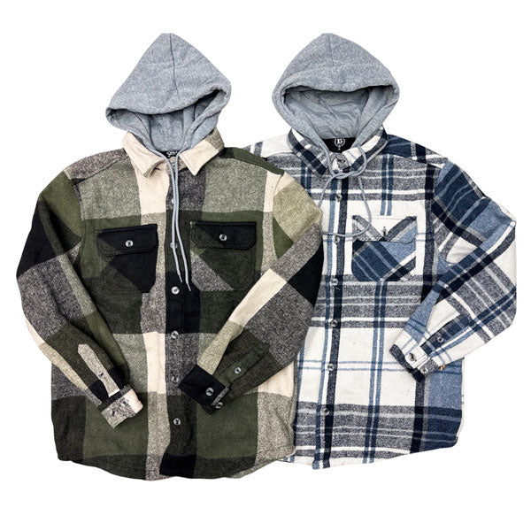 WORKSITE GEAR® MENS PLAID FLEECE-LINED HOODED JACKET