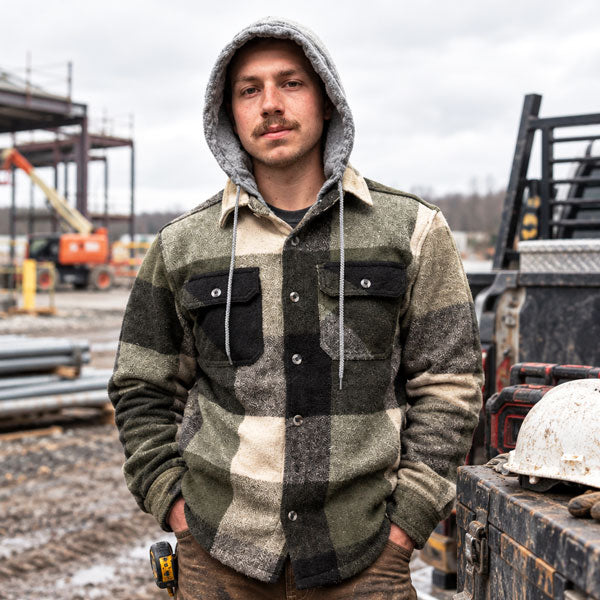 WORKSITE GEAR® MENS PLAID FLEECE-LINED HOODED JACKET