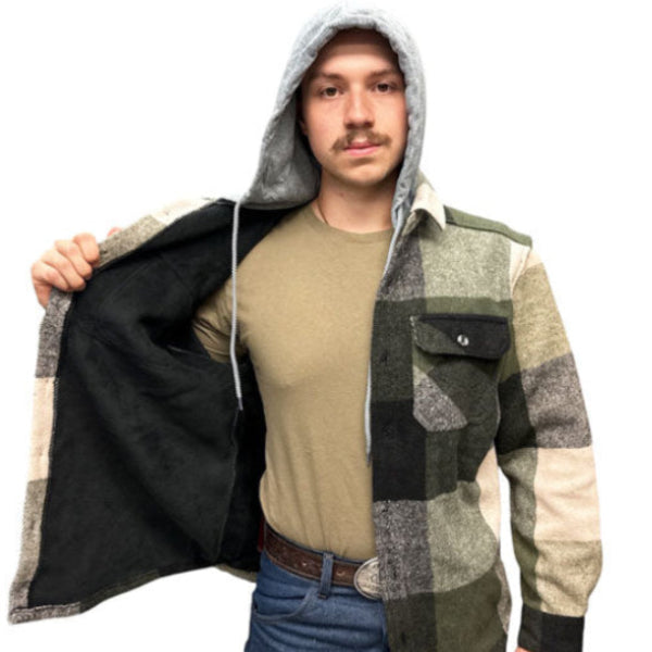 WORKSITE GEAR® MENS PLAID FLEECE-LINED HOODED JACKET