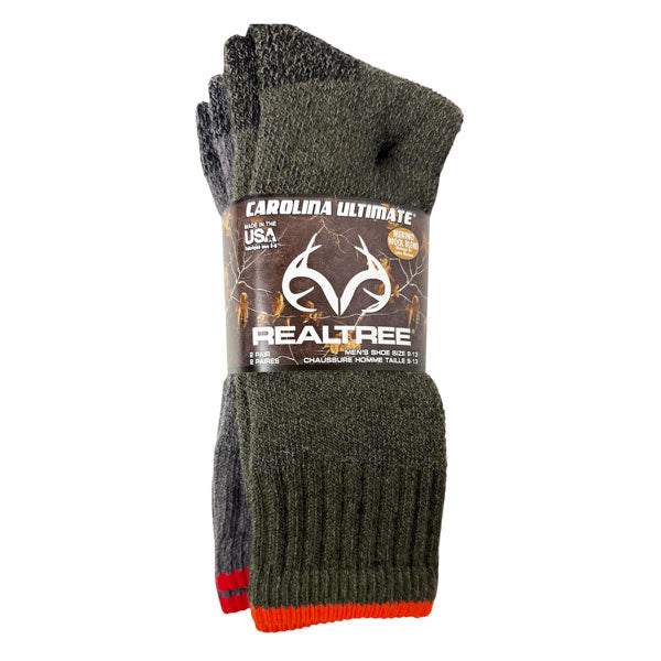 REALTREE®  2PK MENS MERINO WOOL BLEND BOOT SOCKS