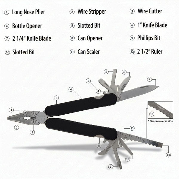 SE® 14-in-1 Pocket Multi-Tool with Pliers, Knife, Wire Cutter & Nylon Pouch