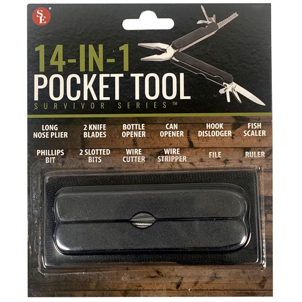 SE® 14-in-1 Pocket Multi-Tool with Pliers, Knife, Wire Cutter & Nylon Pouch