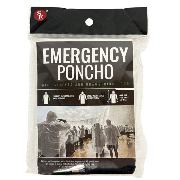 SE® EMERGENCY PONCHO WITH SLEEVES AND DRAWSTRING HOOD