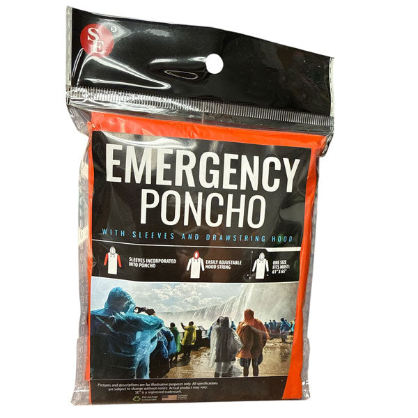 EMERGENCY PONCHO WITH SLEEVES AND DRAWSTRING HOOD