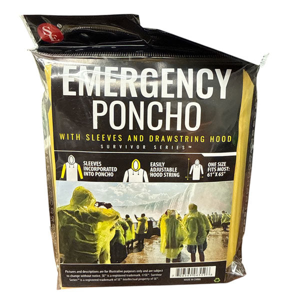 EMERGENCY PONCHO WITH SLEEVES AND DRAWSTRING HOOD