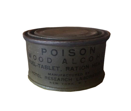 SURPLUS WWII US ARMY WOOD ALCOHOL FUEL TABLET- RATION HEATING CAN