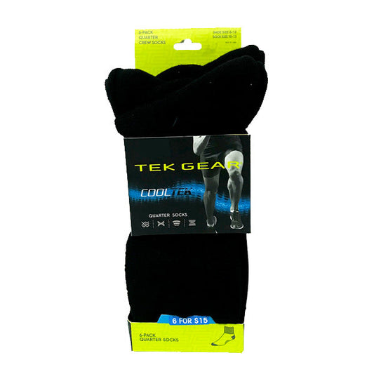 TEK GEAR® 6 PACK MEN'S BLACK QUARTER SOCKS