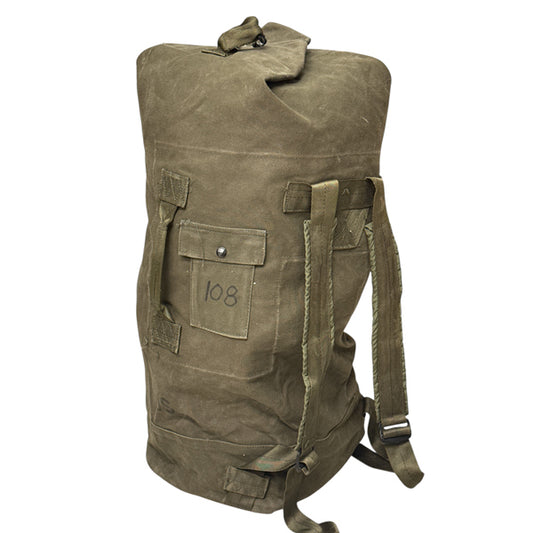 US GI SURPLUS USED OD CANVAS DUFFEL BAG WITH DUBLE STRAPS