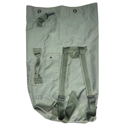 US GI SURPLUS USED OD NYLON DUFFEL BAG WITH DUBLE STRAPS