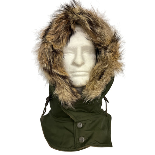 US SURPLUS COLD WEATHER RACOON FUR WOOL LINED HOOD