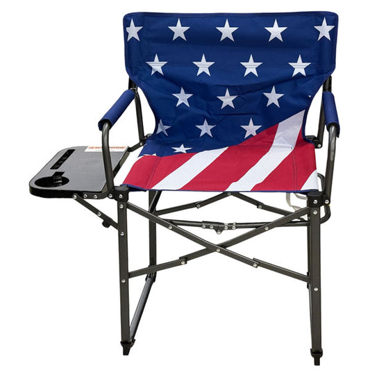 WORLD FAMOUS SPORTS®  COLLAPSIBLE DIRECTORS CHAIR WITH TABLE IN STARS AND STRIPES