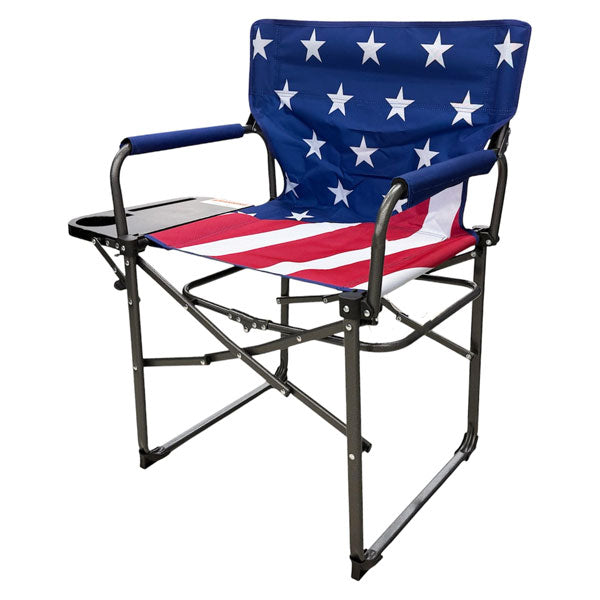 WORLD FAMOUS SPORTS®  COLLAPSIBLE DIRECTORS CHAIR WITH TABLE IN STARS AND STRIPES
