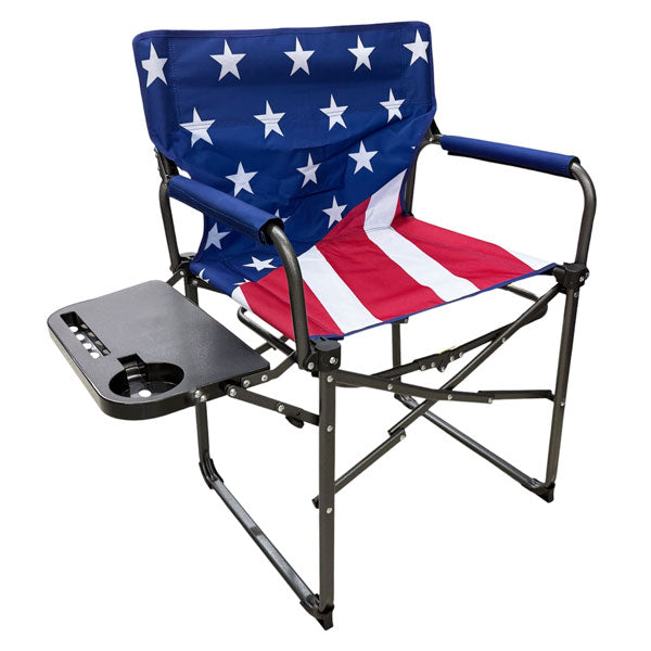 WORLD FAMOUS SPORTS®  COLLAPSIBLE DIRECTORS CHAIR WITH TABLE IN STARS AND STRIPES