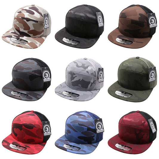CAMBRIDGE CAMO CAMPER PERFORATED SNAPBACK HATS