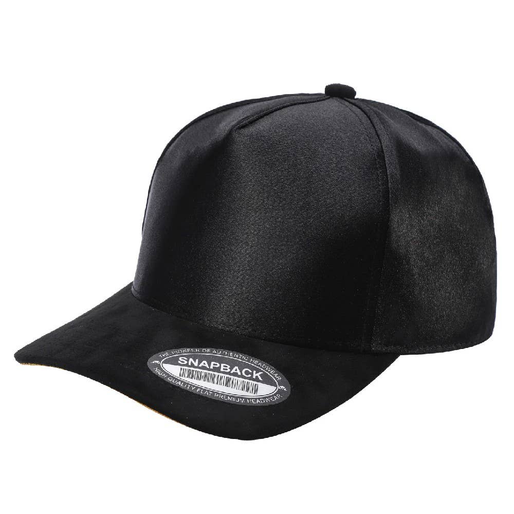 Satin Snapback Cap with Suede Bill