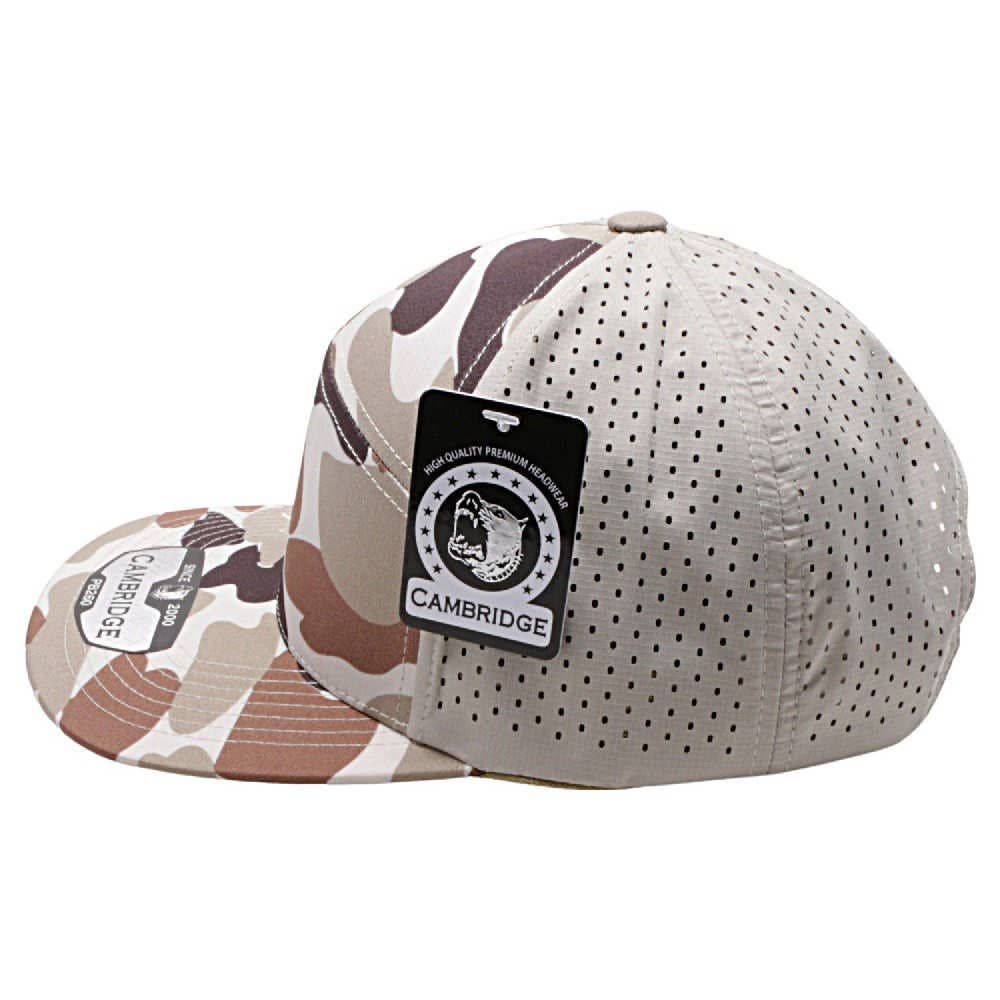 CAMBRIDGE CAMO CAMPER PERFORATED SNAPBACK HATS