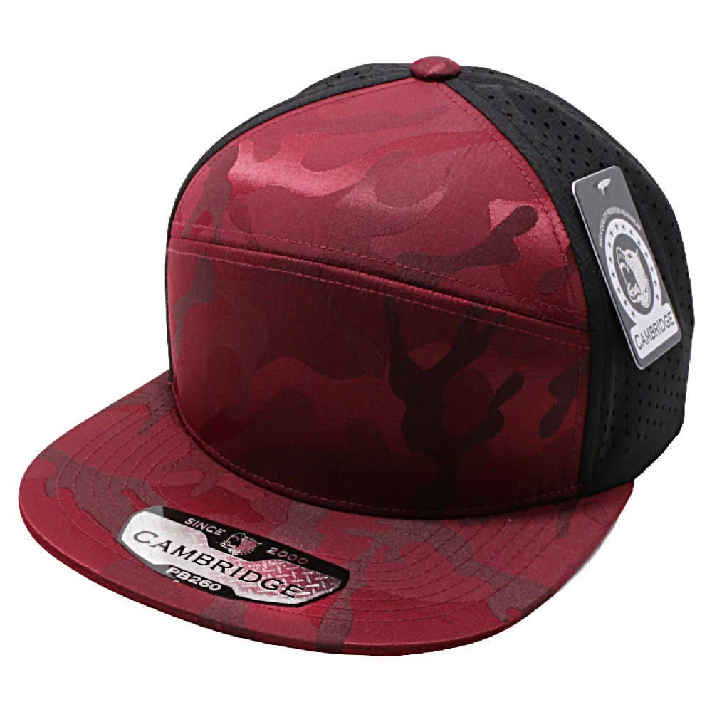 CAMBRIDGE CAMO CAMPER PERFORATED SNAPBACK HATS